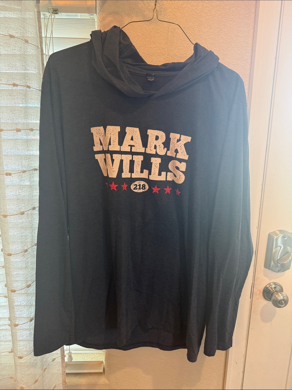 Men's Black Graphic Hoodie-Style Long Sleeve Shirt